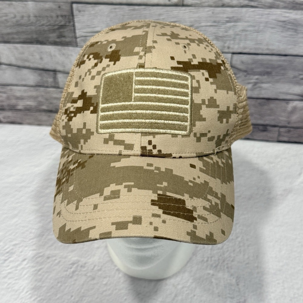 Highland Tactical Digital‎ Camo Truckers Hat Adjustable Desert Tan Cap Patriotic